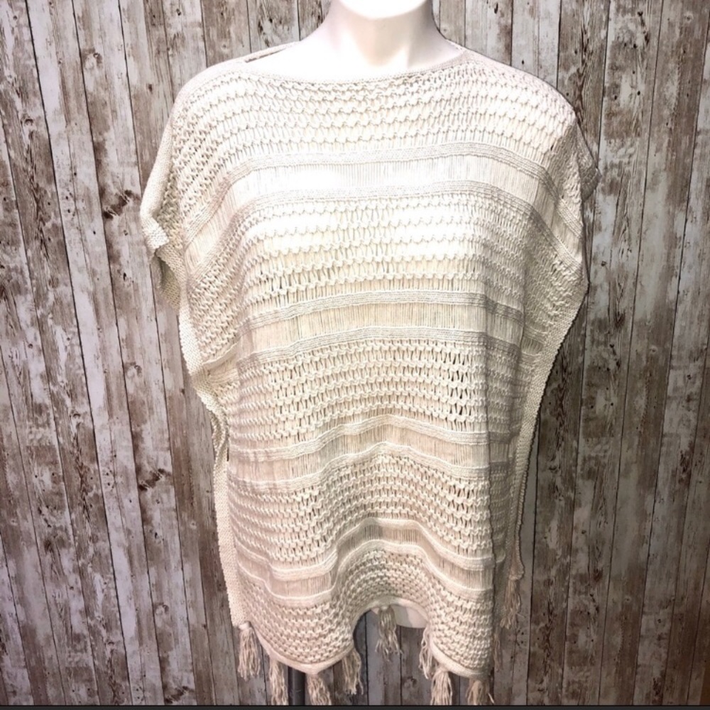 J.Jill white crochet short sleeve shawl sweater
